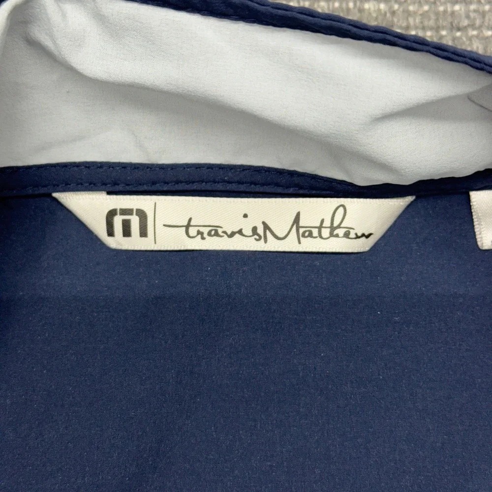 TravisMathew Mens Full Zip Track Jacket‎ Navy Grey Striped Performance Size M
